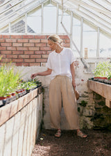 LYRA LINEN BARREL STRIPE TROUSER - MAIZE