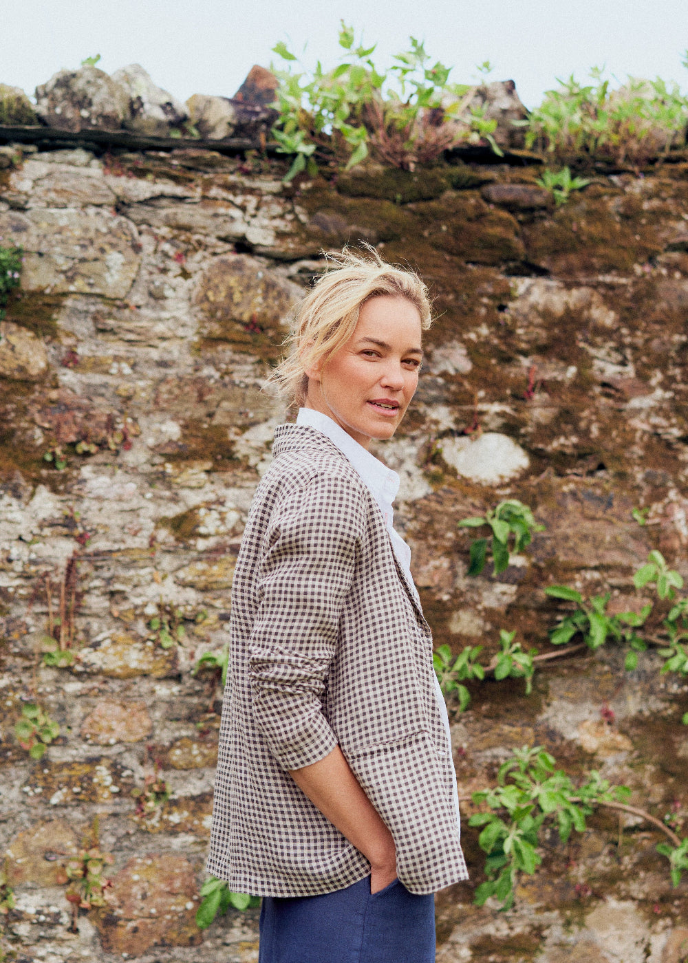 Lorian Linen Check Jacket - Neutral | Jackets & Coats – Busby & Fox
