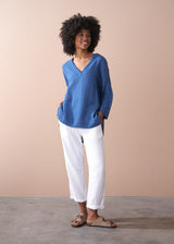 Bright blue cheesecloth cotton top