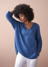 Bright blue cheesecloth cotton top