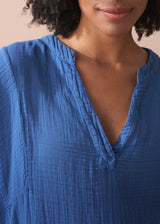 Bright blue cheesecloth cotton top