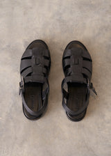 Black leather cut-out fisherman sandals with chunky sole