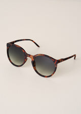 Tortoiseshell sunglasses on a light gray background