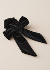 Black velvet scrunchie with bow tie