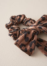 Leopard print velvet scrunchie with bow tie