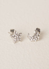 Silver moon and star crystal stud earrings