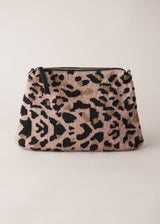 Leopard print beaded clutch bag with detachable leather strap