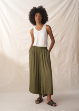 Khaki satin wide leg trousers