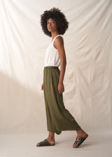 Khaki satin wide leg trousers