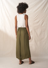 Khaki satin wide leg trousers