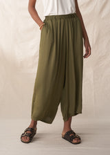 Khaki satin wide leg trousers