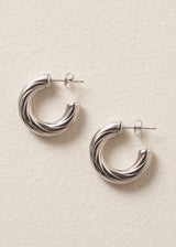 CORDELIA TWIST HOOP EARRINGS - SILVER
