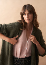 DINA CHUNKY KNIT CARDIGAN - KHAKI