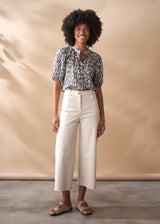 Oatmeal wide leg cotton trousers