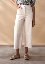 Oatmeal wide leg cotton trousers