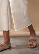 Oatmeal wide leg cotton trousers