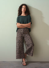 Leopard print wide leg cotton trousers