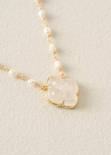 Peal necklace with floral pendant detail