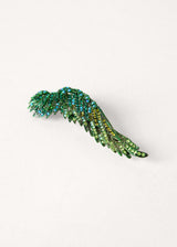 Green crystal feather brooch
