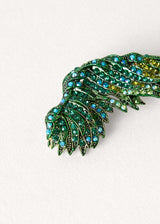 Green crystal feather brooch