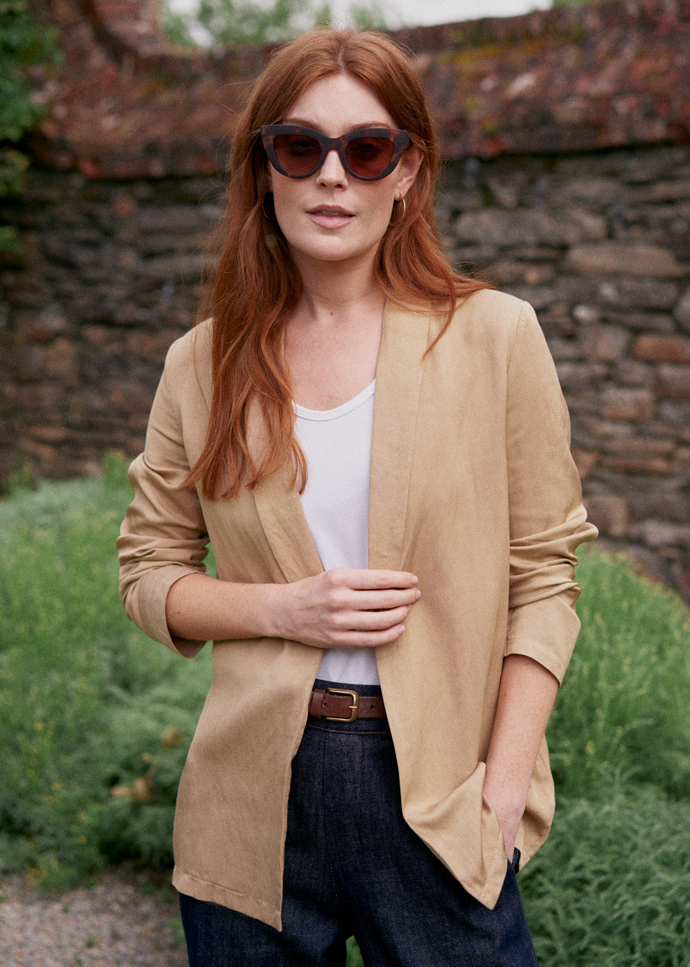 Ffion Linen Blend Jacket - Sand | Jackets & Coats – Busby & Fox