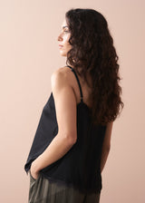 Black satin camisole with lace trim