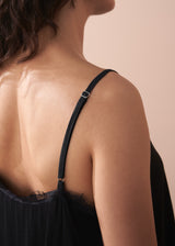 Black satin camisole with lace trim