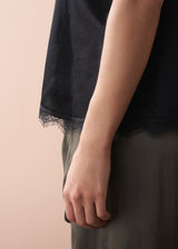 Black satin camisole with lace trim