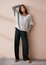Black long leg jersey flared trousers