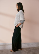 Black long leg jersey flared trousers