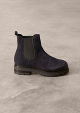 Dark blue chunky suede short boots