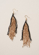 Gold and black beaded tassel statement earrings