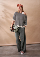 Full length wide leg dark sage trousers