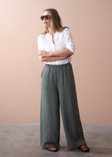 Full length wide leg dark sage trousers