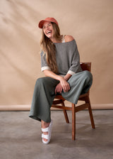 Full length wide leg dark sage trousers