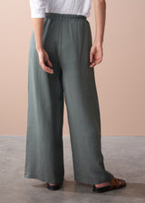 Full length wide leg dark sage trousers