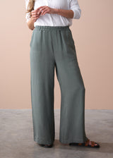 Full length wide leg dark sage trousers