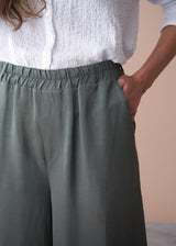 Full length wide leg dark sage trousers