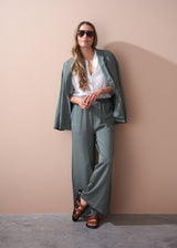 Full length wide leg dark sage trousers