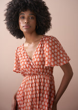 Terracotta block print style tiered midi dress