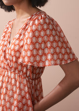 Terracotta block print style tiered midi dress