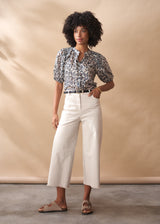 Oatmeal wide leg cotton trousers