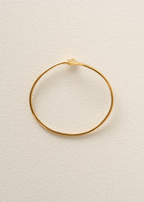 Gold hoop earring on a beige background