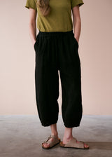 Black barrel leg linen trousers