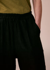Black barrel leg linen trousers