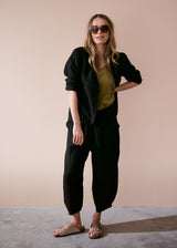 Black barrel leg linen trousers