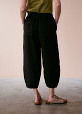 Black barrel leg linen trousers