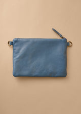 Blue leather clutch crossbody bag