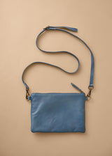Blue leather clutch crossbody bag