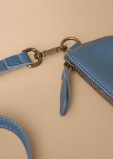 Blue leather clutch crossbody bag